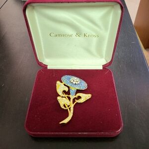 Camrose and Kross Blue and Gold colored flower brooch from JBK collection